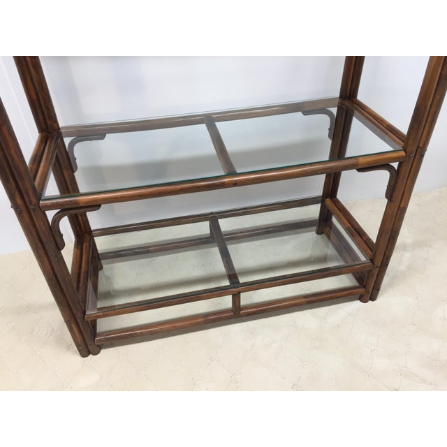 Vintage Rattan and Glass Arched Fan Top Multi Shelf Etagere For Sale - Image 16 of 18