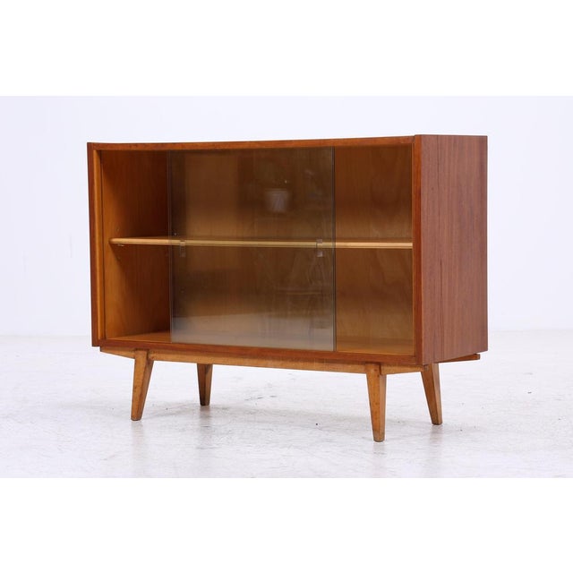 Vintage Walnut Display Cabinet with Glass Sliding Doors For Sale - Image 13 of 13
