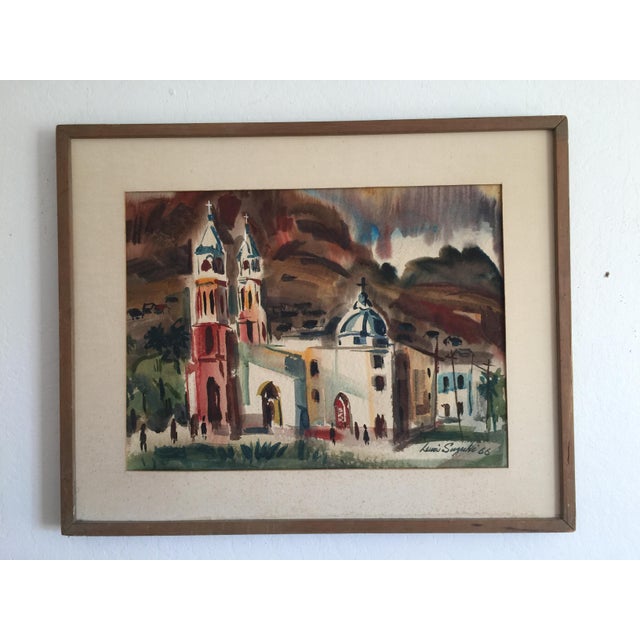 1966 Mid-Century San Francisco Church Water Color Painting For Sale - Image 4 of 4