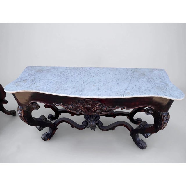 20th Century Louis Philippe Console Tables with White Marble Tops, 1890s, Set of 2 For Sale - Image 10 of 12