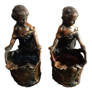 1980s Solid Bronze Girl Figurine Candle Holders - Set of 2