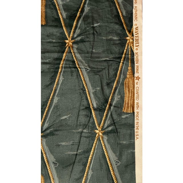 Traditional Waverly “Trompe L’Oeil Tassle” Beautiful for Draperies Bedding or Pillows/Upholstery. Color Is a Blue/Green/Gray With Gold Tassels & Trellis Design. For Sale - Image 3 of 3