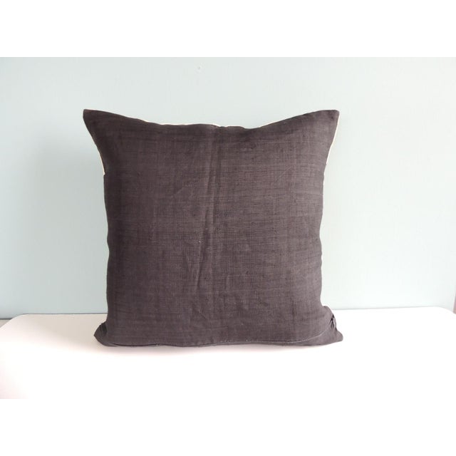 Raw Silk Square Decorative Asian Pillow Natural color woven textile with black hand-blocked pattern. Zipper closure...