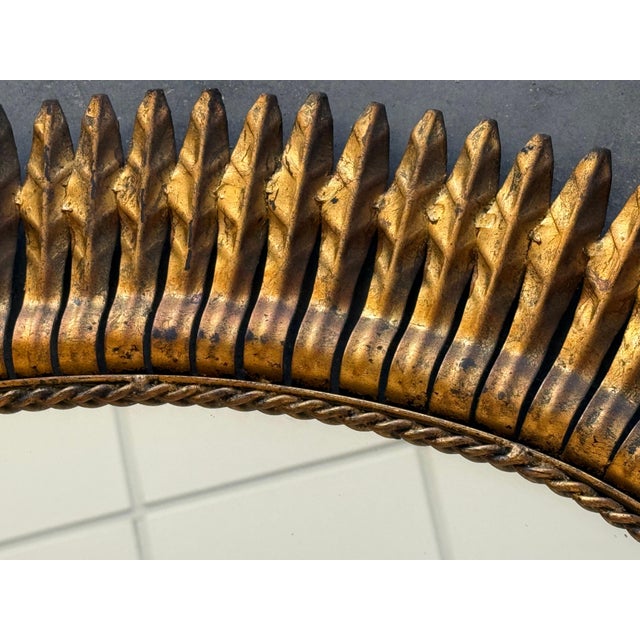 Mid 20th Century Mid 20th Century Large Spanish Gilt Metal Oval Sunburst Mirror 46´ For Sale - Image 5 of 6