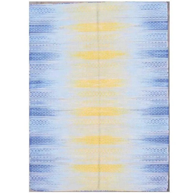 Ikat Style Handwoven Cotton Kilim Rug For Sale - Image 4 of 5