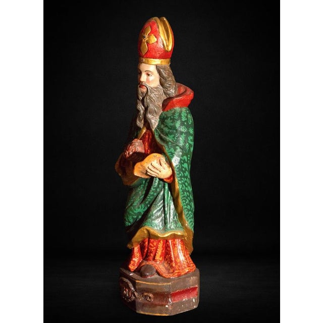 Peruvian Colonial Artist, Polychromed Sculpture of Saint Urban I, 1750, Wood For Sale - Image 4 of 9