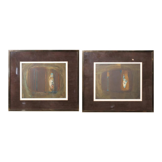 Frances Nail Contemporary Brown and Blue Serigraphs 1980 - a Pair For Sale