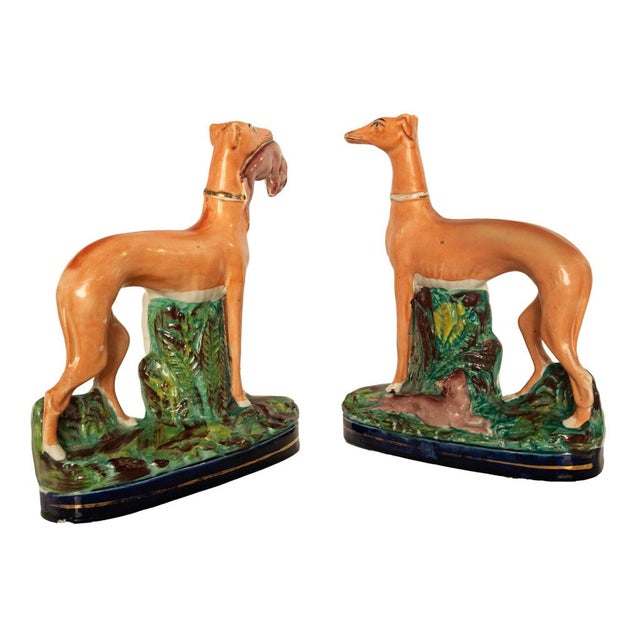 Antique 19thC Pair of Staffordshire Whippets Greyhounds Hunting Dog Figures 1860 For Sale In Portland, OR - Image 6 of 17