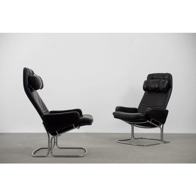 Set of Scandinavian Black Leather Armchairs from Ire Mobel AB, 1970s For Sale - Image 11 of 18