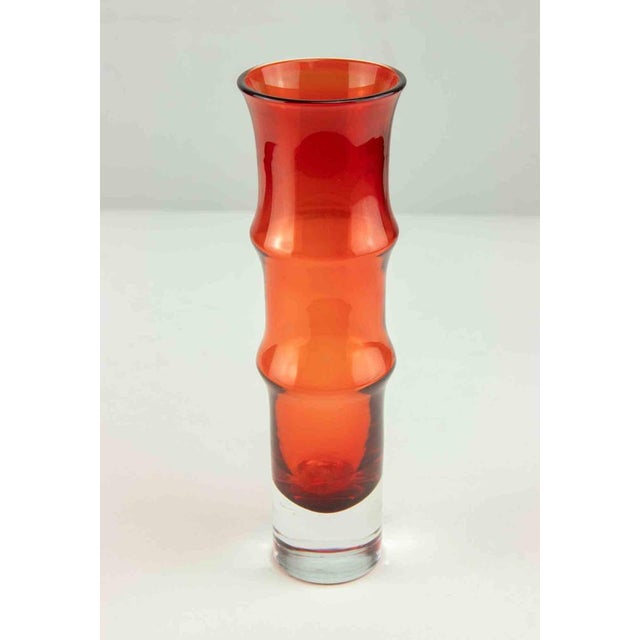 Vintage Art Glass Swedish Aseda Bamboo Shaped Red Vase, 1960s For Sale - Image 4 of 5