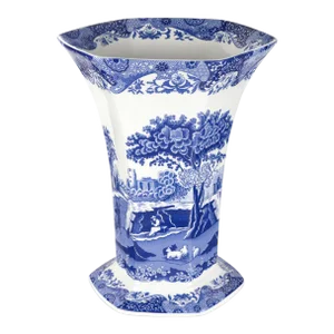 Spode Blue Italian Hexagonal Vase 10.5"