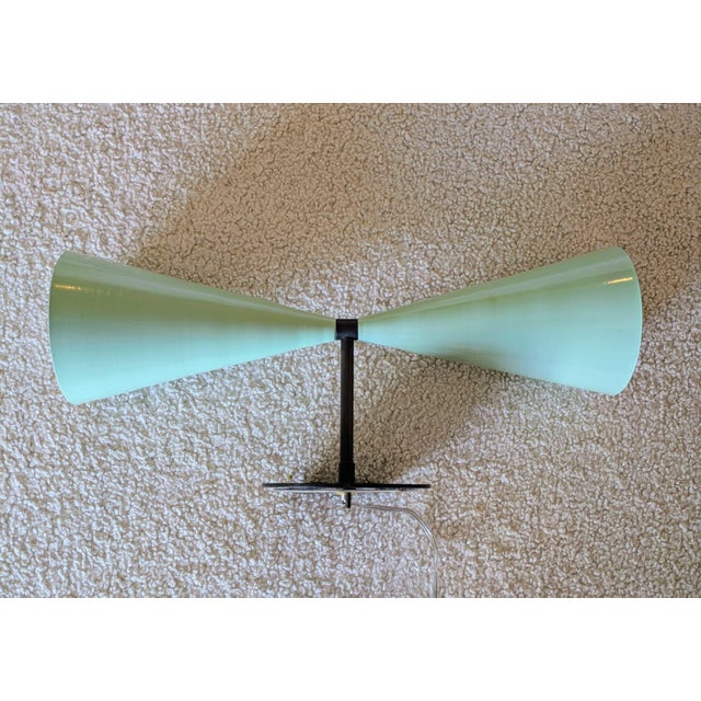 Mid-Century Modern Tuxedo Wall Sconce in Oil-Rubbed Bronze & Mint Green Enamel, Blueprint Lighting For Sale - Image 3 of 6