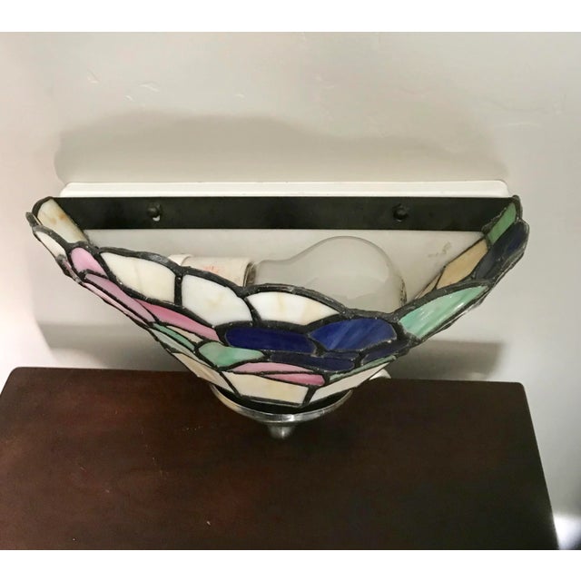 Metal Vintage Floral Multicolor Stained Glass Wall Sconce For Sale - Image 7 of 11