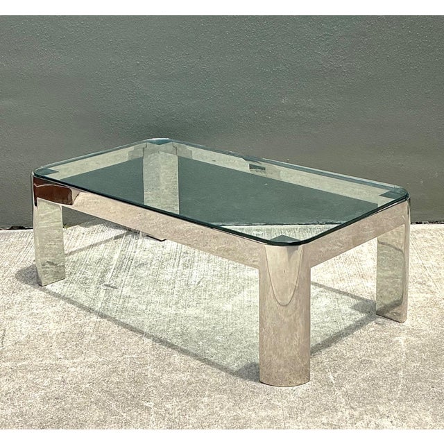 Karl Springer Vintage Chrome and Glass Coffee Table After Karl Springer For Sale - Image 4 of 18
