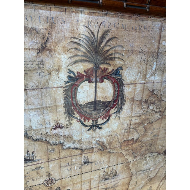 Vintage Winn Devon "Nova Totius" Framed Decorative Map Print in Faux Bamboo Wood Frame | British Colonial Coastal Wall Art For Sale - Image 12 of 13