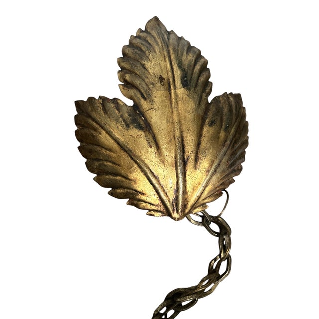 1950s 1950’s Mid Century Italian Gold Gilt Three Leaf Light Wall Sconce Swag Lamp For Sale - Image 5 of 7