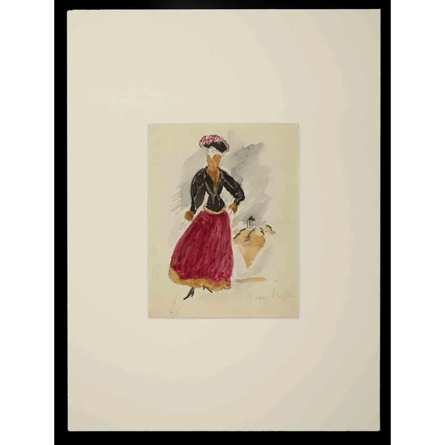 Girl is an original drawing in pencil and watercolor realized in the 20th century by Maurice Van Moppes (1904-1957). Good...