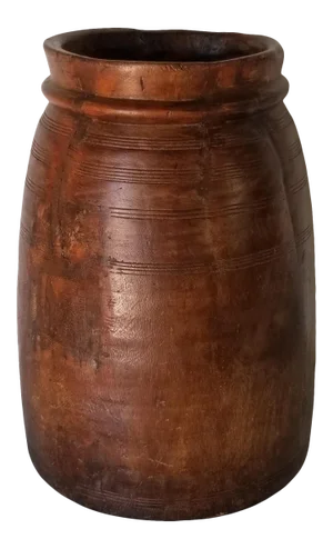 Vintage Primitive Style Hand Carved Wood Decorative Vase