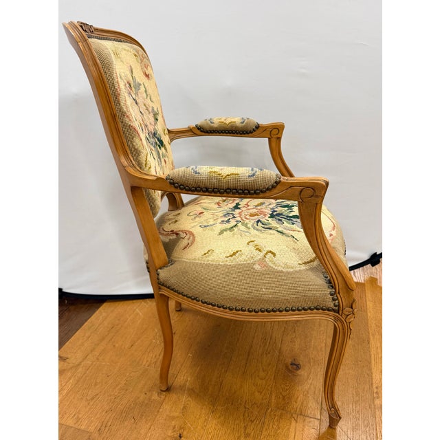 French Louis XV Style Needlepoint Bergère Armchair For Sale - Image 11 of 11