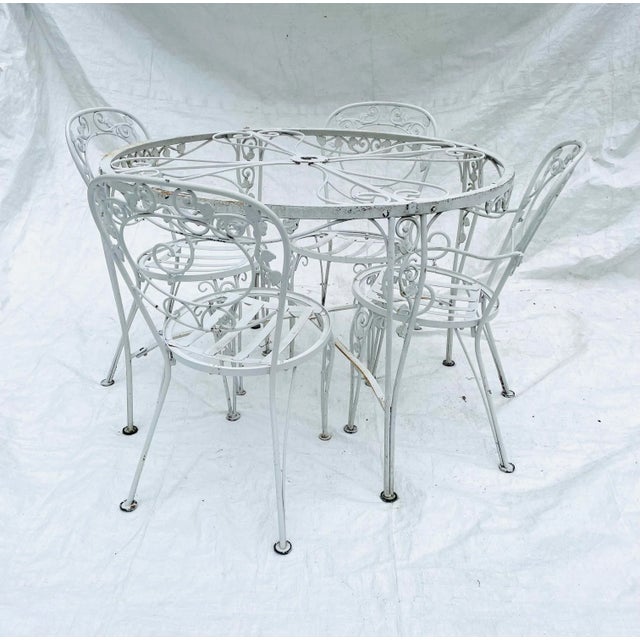 Vintage Victorian Style Wrought Iron Patio Table Base & 4 Chairs Chairish