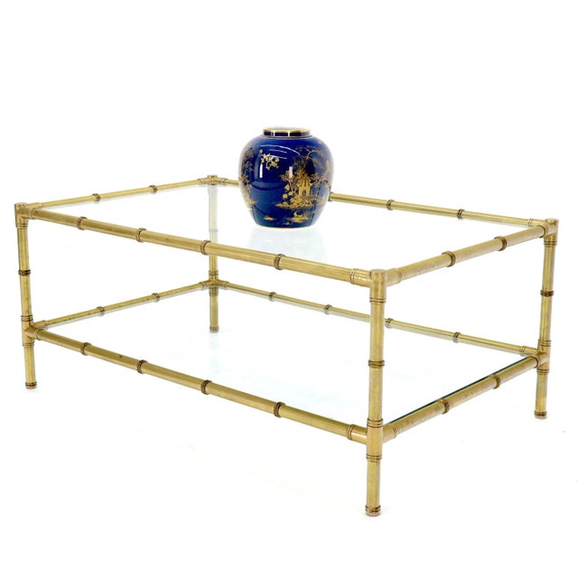 Mid-Century Modern Italian Mid-Century Modern Faux Bamboo Machined Brass Rectangle Two-Tier Coffee For Sale - Image 3 of 12