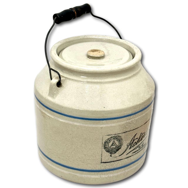 Large 1 Gallon Size Antique Pat. 1896 Finley & Acker Philidelphia Grocery Merchant Stoneware Jar With Handle & Lid For Sale In Boston - Image 6 of 12