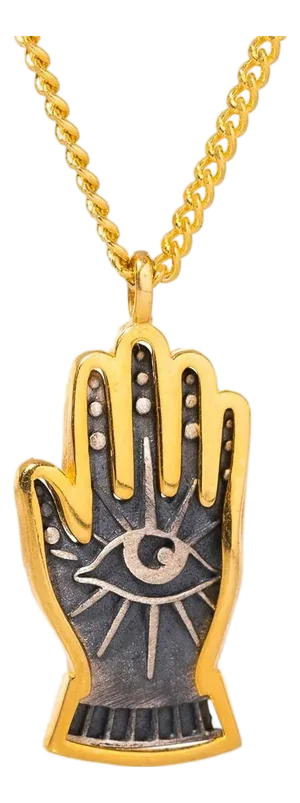 Energy Flow Hamsa Hand Evil Eye Pendant Gold Chain Necklace