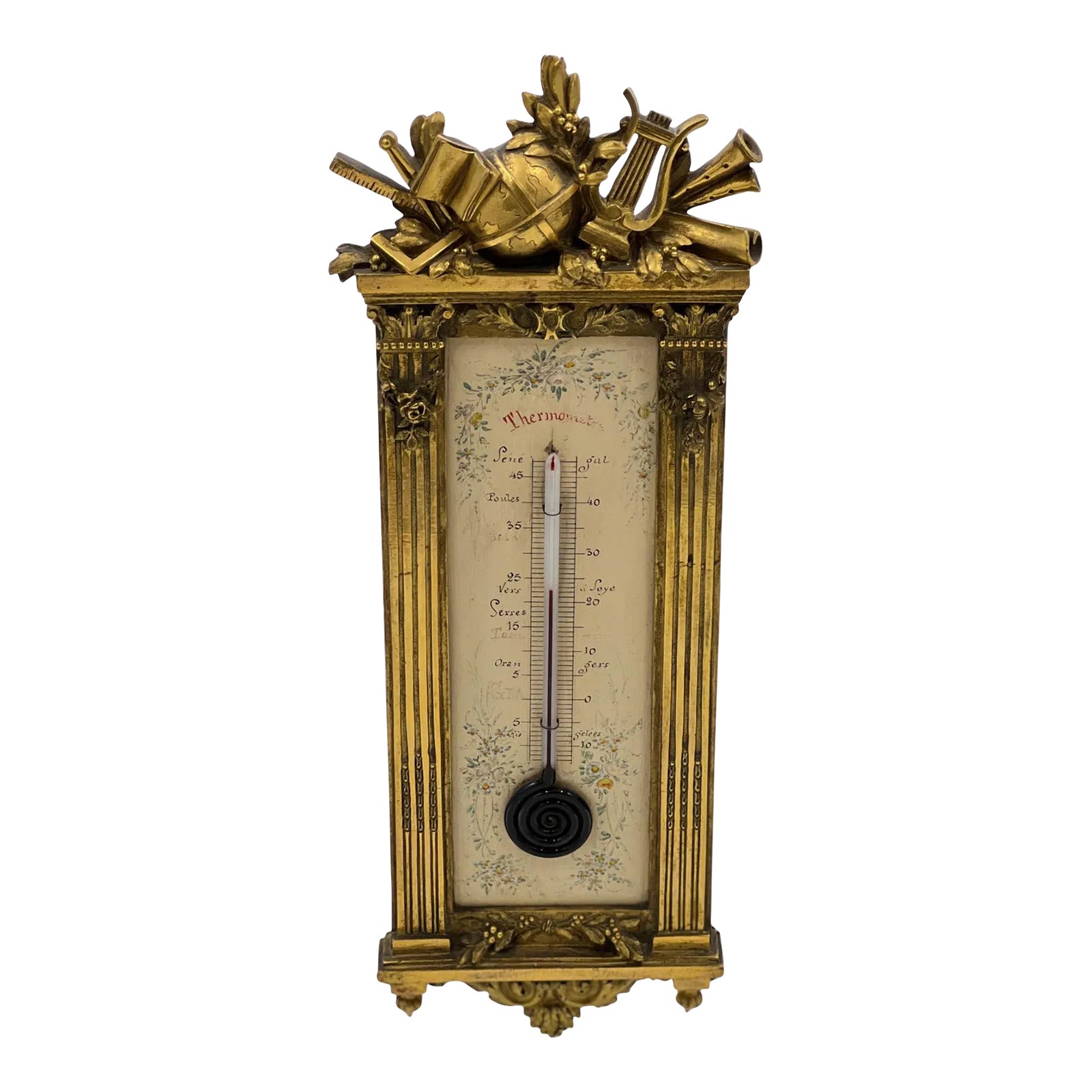 Circa 1880, Louis XVI Style Dore Bronze Thermometer | Chairish