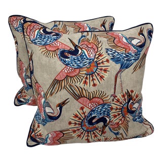 Kaufman Vibrant Crane Pillows - Pair For Sale