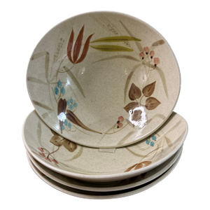 1950s Set of 4 Mid-Century Modern Red Wing Pottery "Random Harvest" Round Vegetable Serving Pasta Bowls