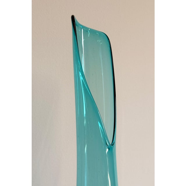 Mid-Century Modern Large Mid Century Modern Tall Teal Stretch Glass Swung Vase - Viking Style For Sale - Image 3 of 8