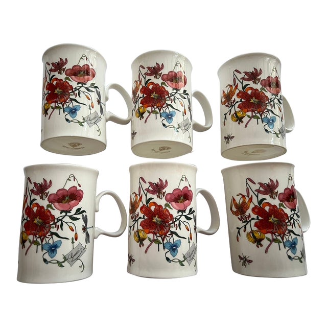 1990s Gucci Bone China Mugs, Floral, in Presentation Box For Sale