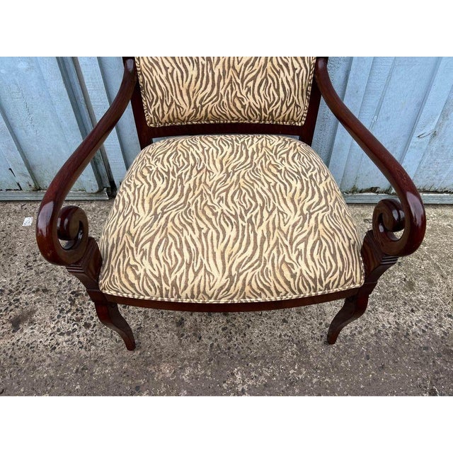 Vintage French Provincial Syle Directoire Style Mahogany Stained Faux Leopard Fauteui Open Armchair Solid wood frame,...