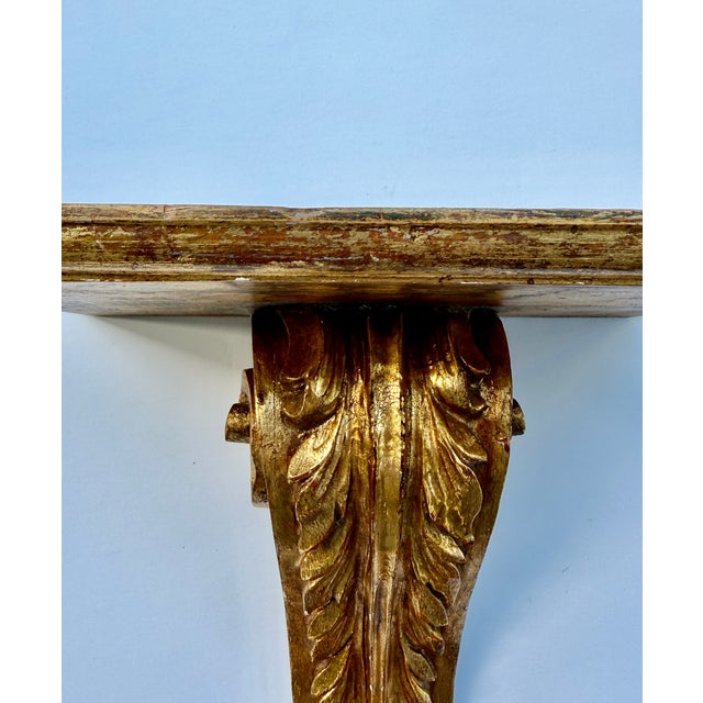 Wood Large Italian Giltwood Acanthus Leaf Wall Bracket Shelf, 20th Century For Sale - Image 7 of 13