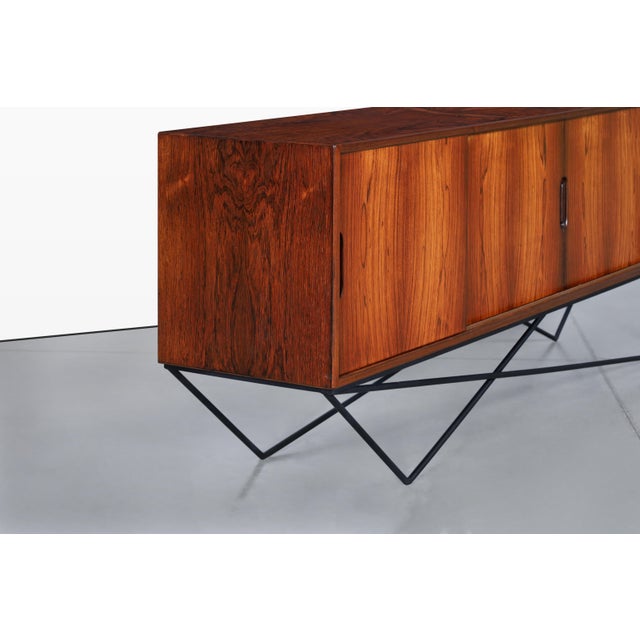 Danish Brazilian Rosewood Credenza on Architectural Base by Knud Nielsen For Sale - Image 9 of 15