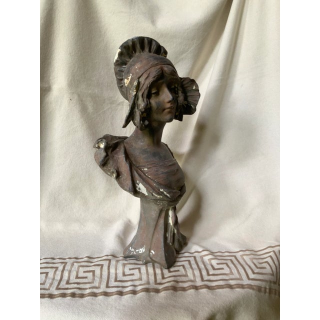 Antique French Art Nouveau Cast Iron Bust of a "Coquette" After Pablo Rigual For Sale - Image 10 of 13