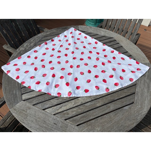 Kate Spade Kate Spade-72” Round White Tablecloth With Printed Red Strawberries For Sale - Image 4 of 5