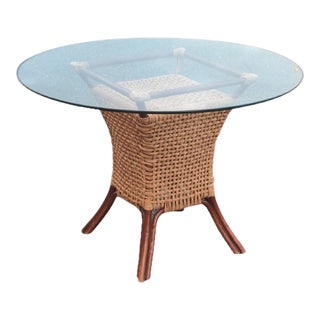 Mid 20th Century Vintage Mid Century Weaved Danish Cord Rattan Round Dining Table For Sale