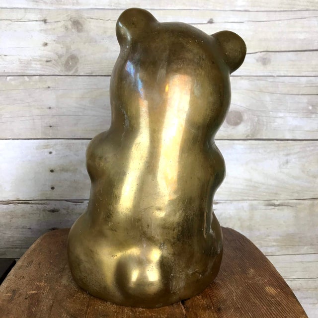 Mid 20th Century Vintage Mid-Century Brass Panda Bear Eating Bamboo Home Decor Heavy Statue For Sale - Image 5 of 14