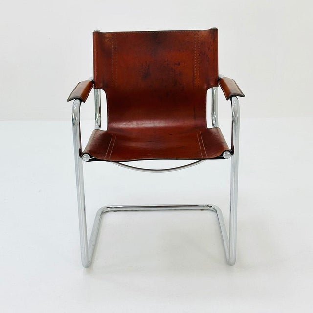 Bauhaus Matteo Grassi visitor chair in congac leather 1980s Italy Model visitor desk made of cognac leather by Mart Stam &...