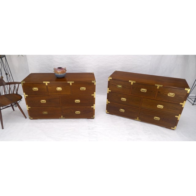 Wood Pair of Campaign Solid Teak Dovetailed Drawers Dressers Credenza Brass MINT! For Sale - Image 7 of 17