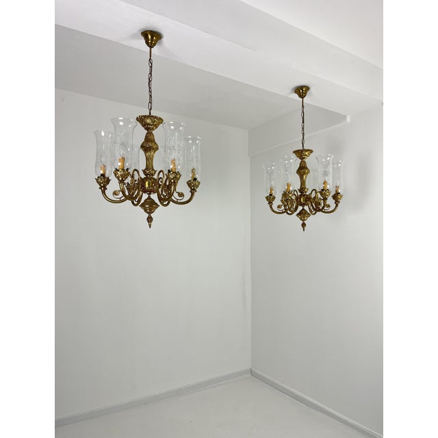 6-Light Venetian Brass and Murano Glass Chandeliers, 1960s, Set of 2 For Sale - Image 6 of 14