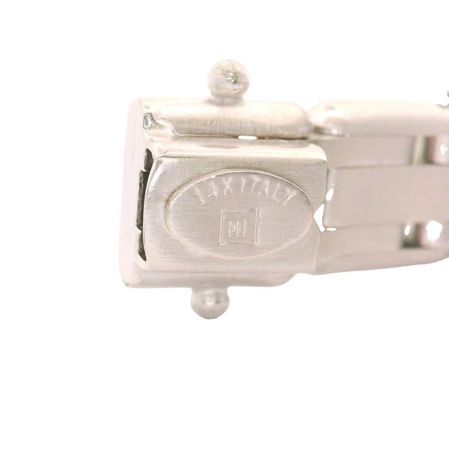14k White Gold Diamond Slide-Bezel Link Italian Men's Bracelet For Sale In Los Angeles - Image 6 of 9