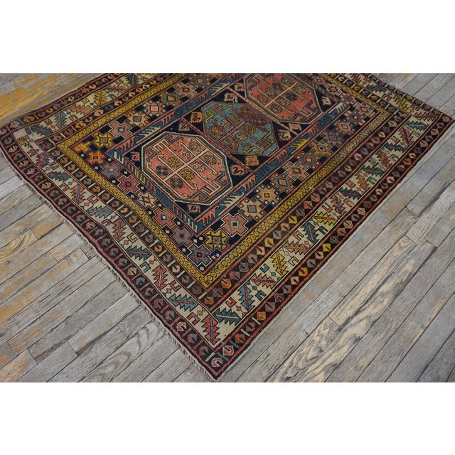 Navy Blue 1930s Blue Geometric Tribal Antique Caucasian Shirvan Carpet 4' X 4'6'' Knotted Wool Rug For Sale - Image 8 of 11