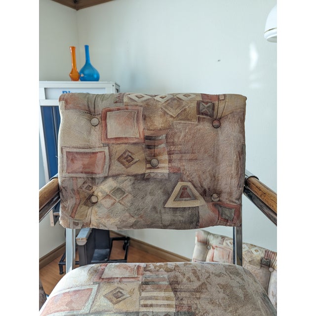 Mid-Century Modern MCM Cleo Baldon Style Dining Chairs Set of 6 Chrome & Wood For Sale - Image 3 of 8