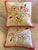 Pair Vintage pair hand embroidered throw decorative pillow floral 18” x 18” , prairies floral with feather insert Set of...
