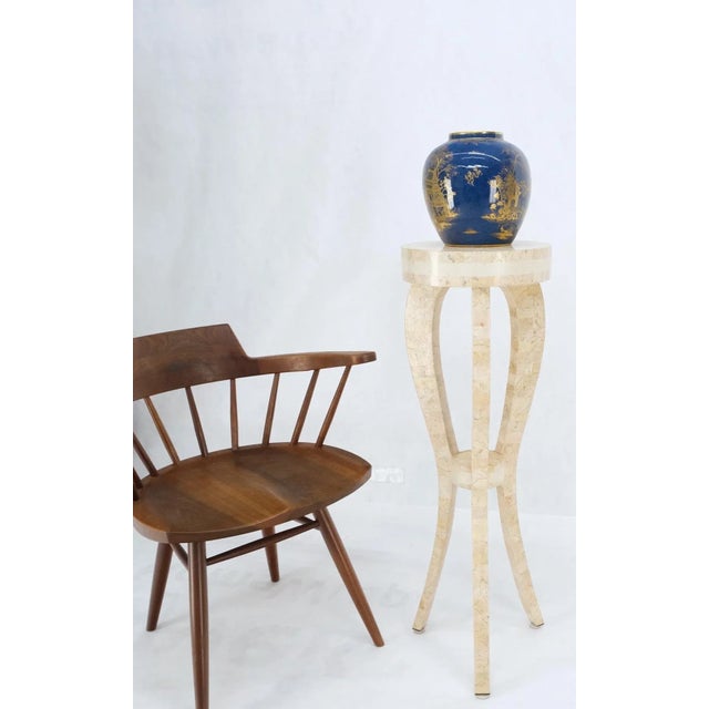 Elegant Tessellated stone tri leg pedestal stand side table mint.