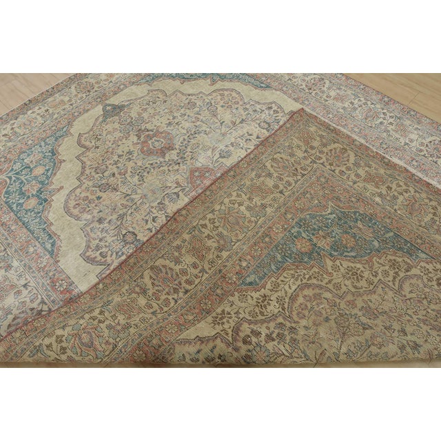 Tabriz Rug 8’2” X 10’10” Ivory Wool Vintage Distressed Hand-Knotted Carpet For Sale - Image 14 of 15