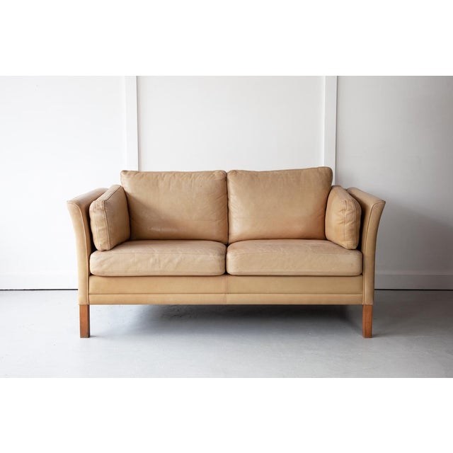 Wood Danish Two-Seater Tan Leather Sofa, 1960s For Sale - Image 7 of 7
