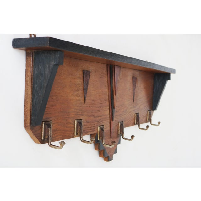 Vintage Dutch Art Deco Amsterdam School Coat Rack in Oak, 1920 For Sale - Image 6 of 8